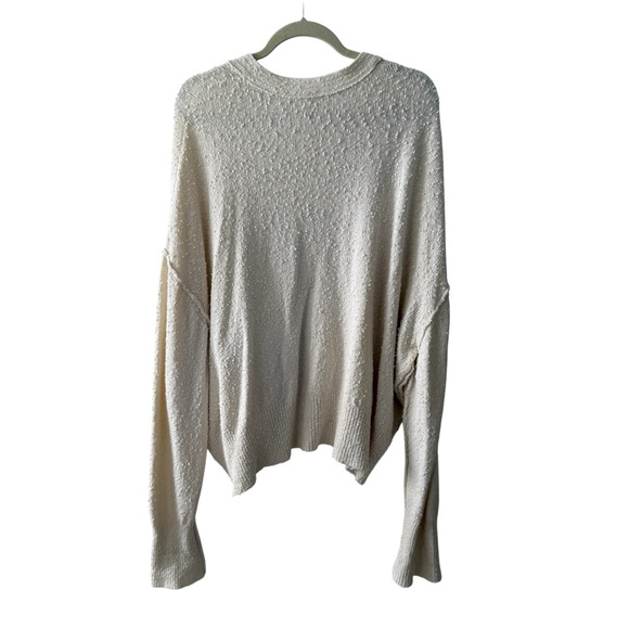 Free People Found My Friend Knit Sweater Cardigan Cream Boxy Size Large - Picture 7 of 14
